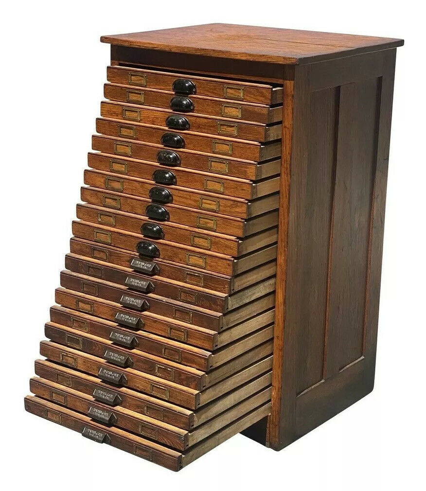 19TH C ANTIQUE VICTORIAN OAK HAMILTON MFG CO TYPE MAKER / PRINTERS FILE CABINET