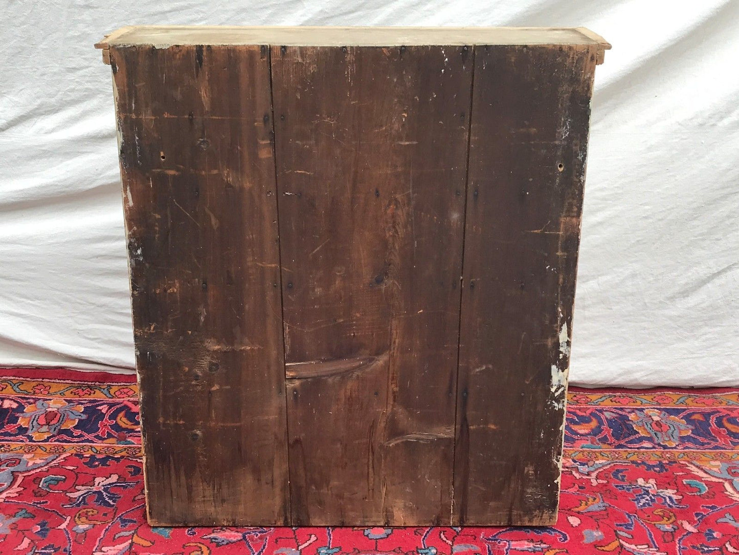 19TH CENTURY PRIMITIVE PINE WALL CABINET IN NICE OLD GREEN PAINT FINISH
