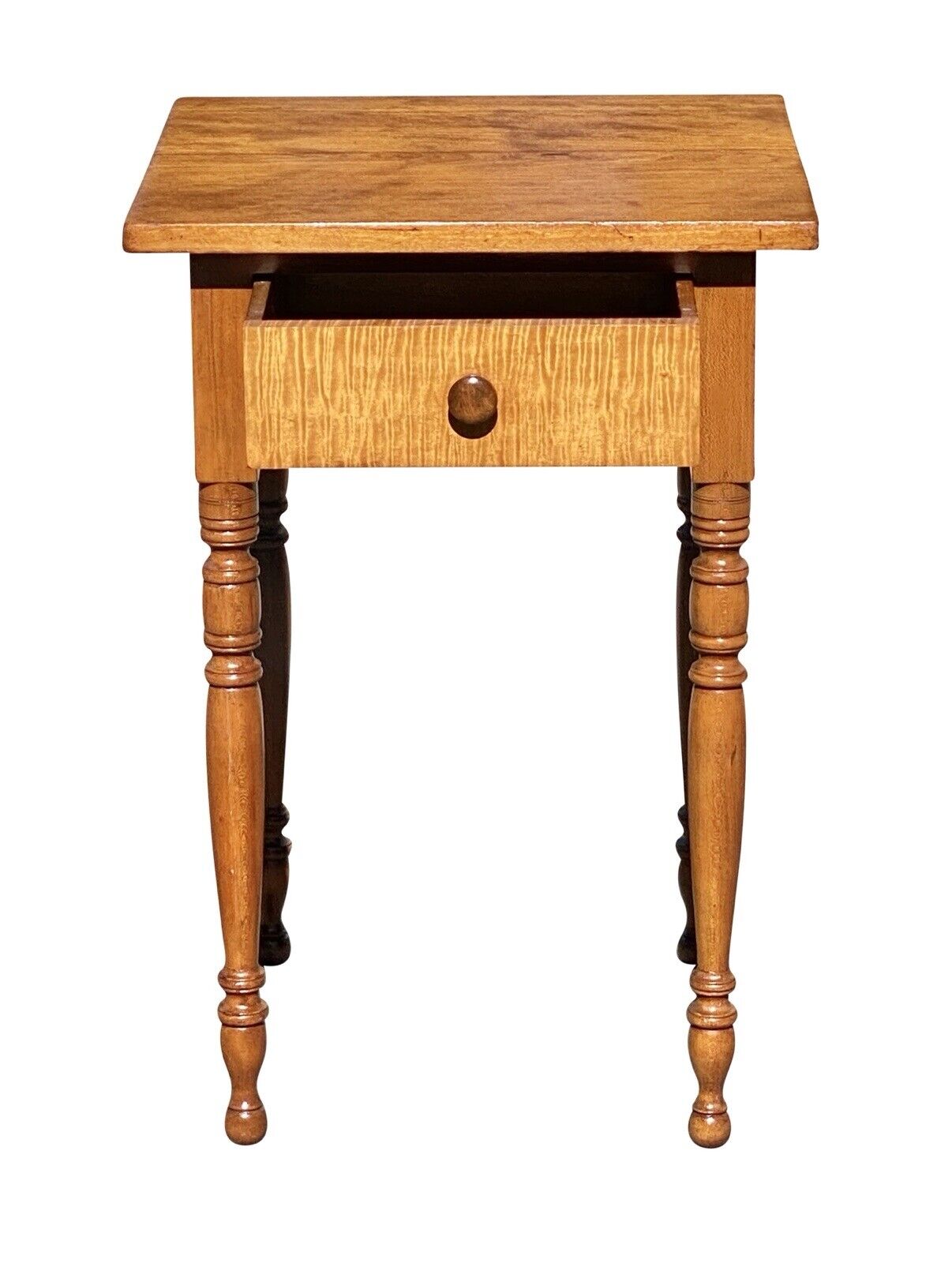 19th C Antique Sheraton Cherry & Tiger Maple Worktable / Nightstand