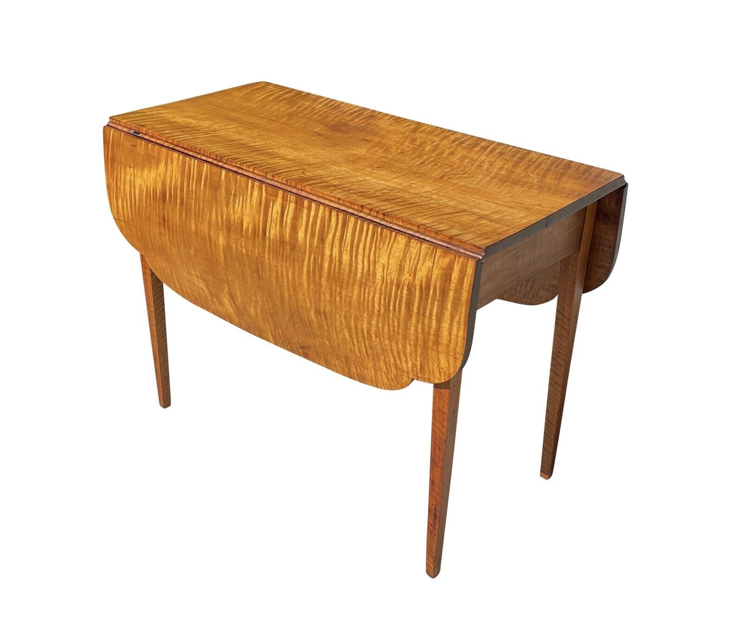 Antique Federal Period Hepplewhite Tiger Maple Drop Leaf Table With Ovolo Top