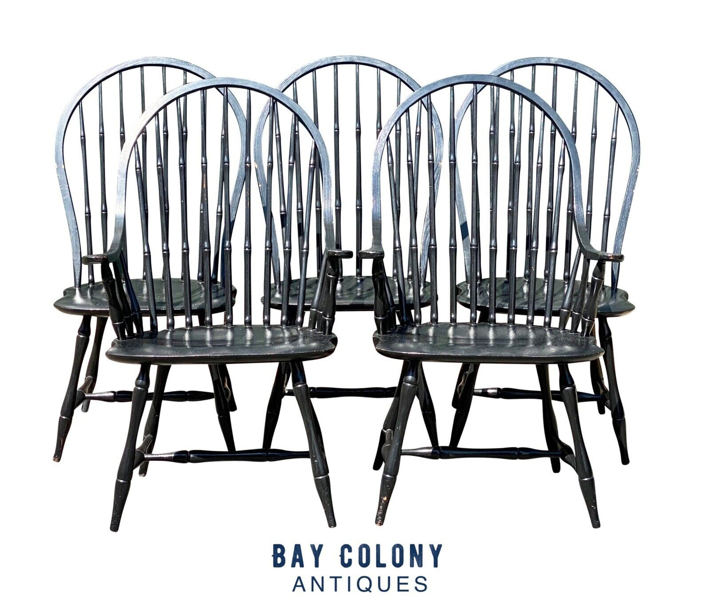 20th C Antique Style Bent Brothers Set of 5 Hoop Back Windsor Dining Chairs
