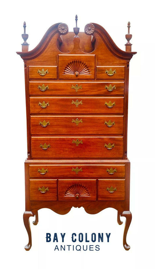 20th C Queen Anne Antique Style Mahogany Highboy Dresser / Chest