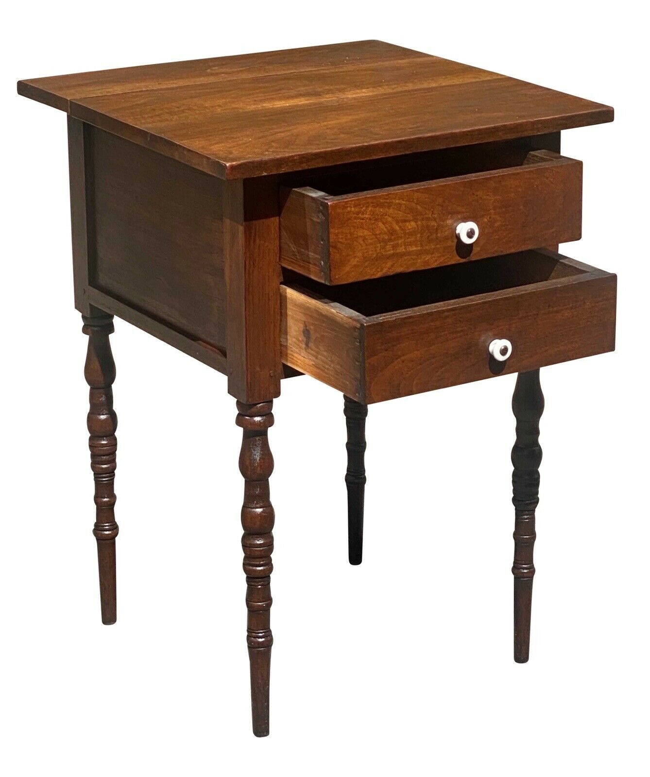 19TH C ANTIQUE FEDERAL PERIOD VIRGINIA WALNUT 2 DRAWER WORK TABLE / NIGHTSTAND