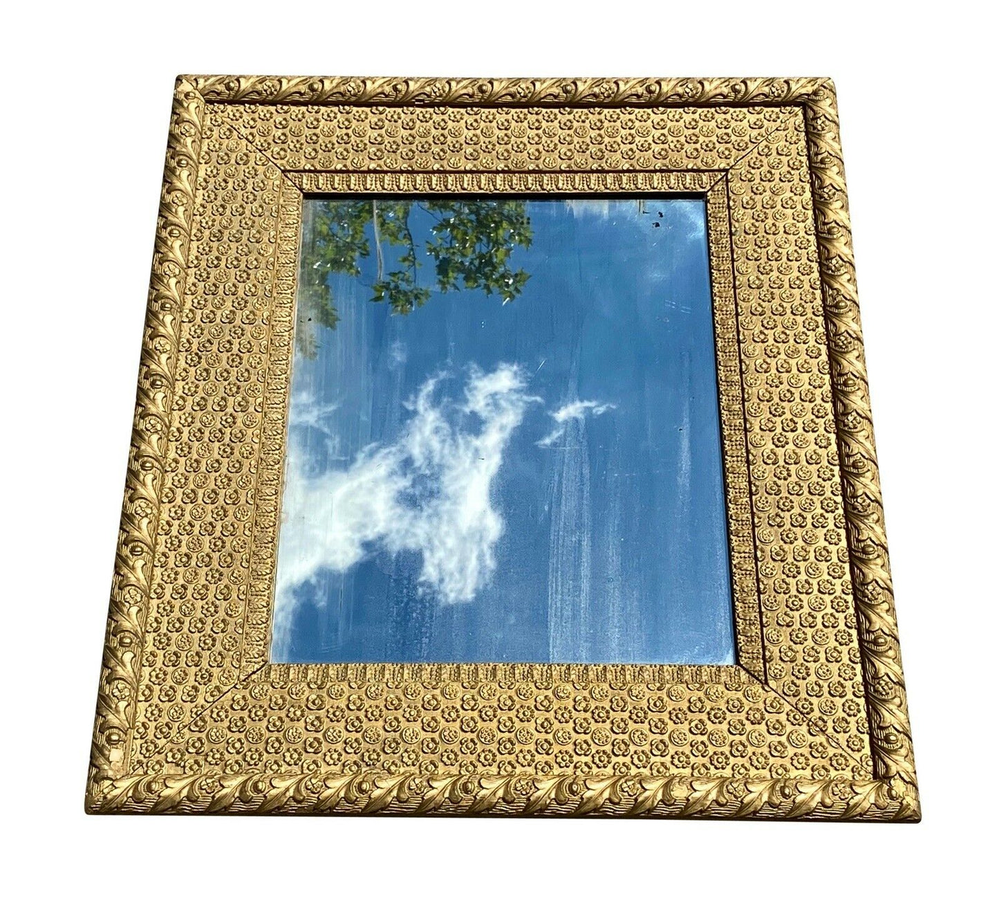 19TH C ANTIQUE VICTORIAN GOLD GILT FLORAL CARVED MIRROR