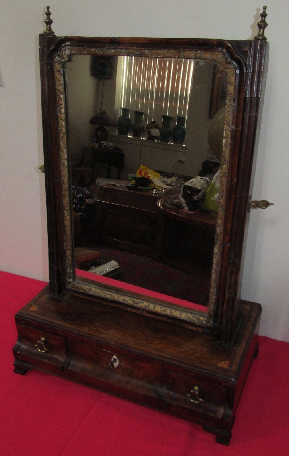 IMPORTANT EARLY 18TH CENTURY INLAID QUEEN ANNE SHAVING MIRROR-BEST SPECIMEN!