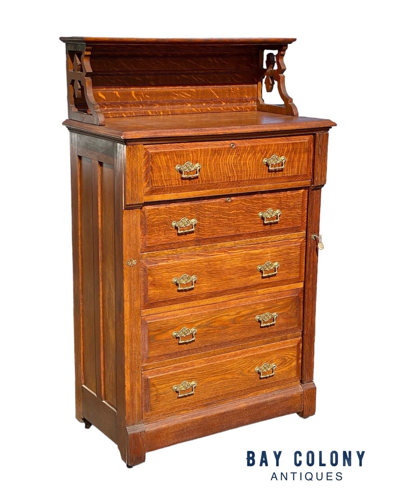 Antique Victorian Tiger Oak Chest Of Drawers / Lock Side Chest