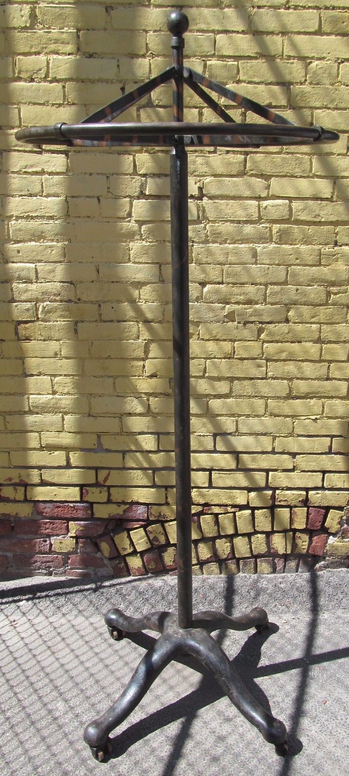 INDUSTRIAL MACHINE AGE CAST IRON REVOLVING COAT RACK W/PICKLED METAL DESIGNS 75"