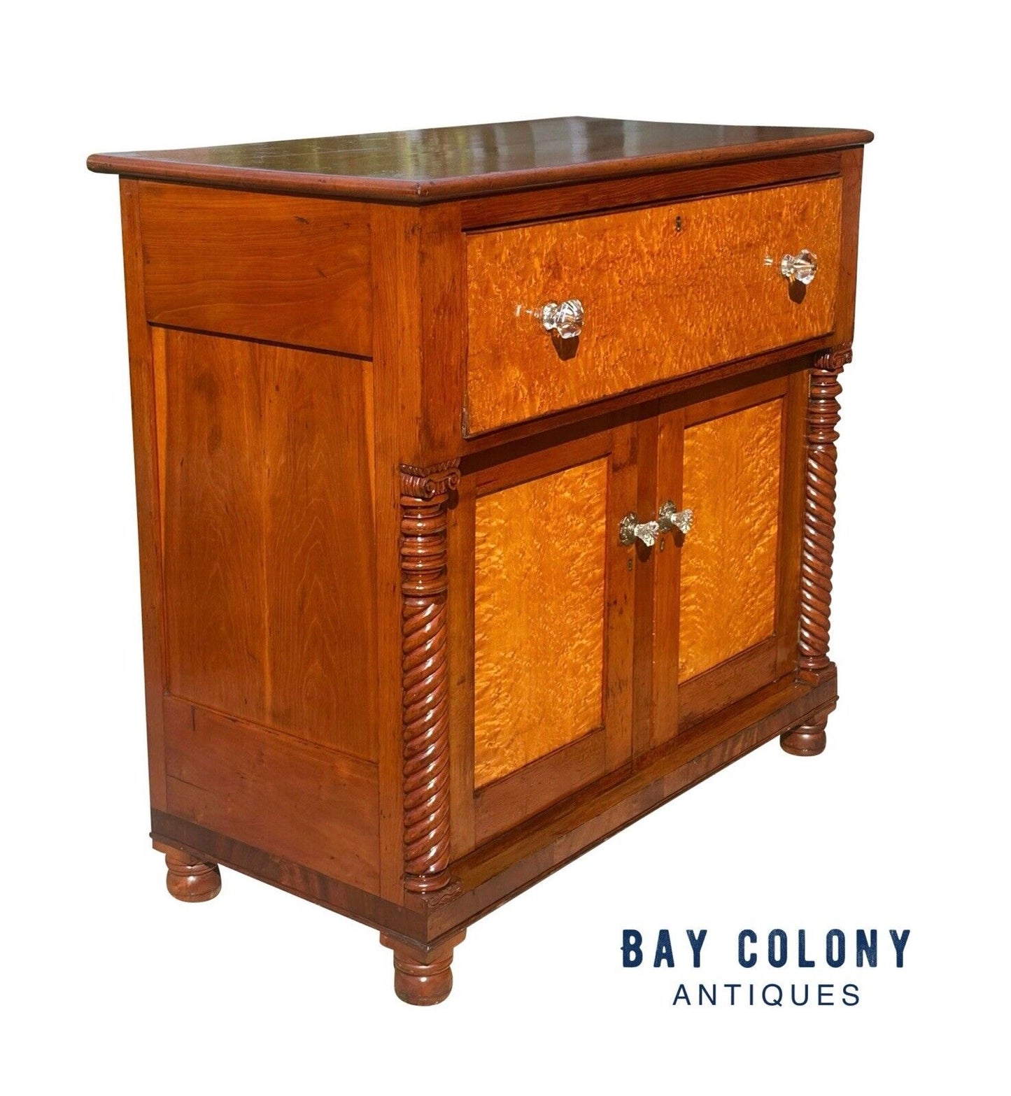 Antique Federal Bird's Eye Maple & Cherry Jelly Cabinet With Rare Butler's Desk