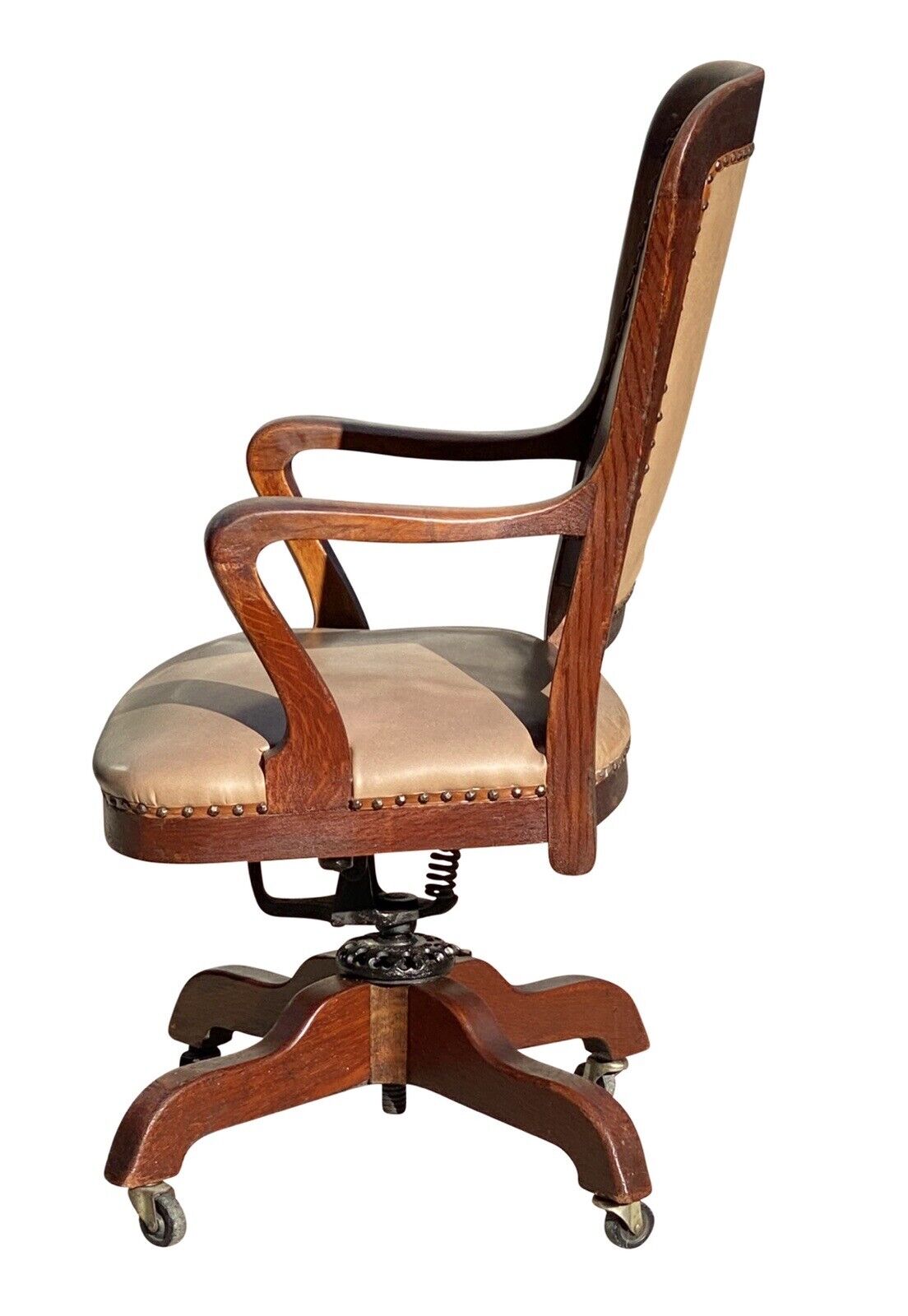 20th C Antique Arts & Crafts Milwaukee Chair Co Oak Swivel Office Desk Chair