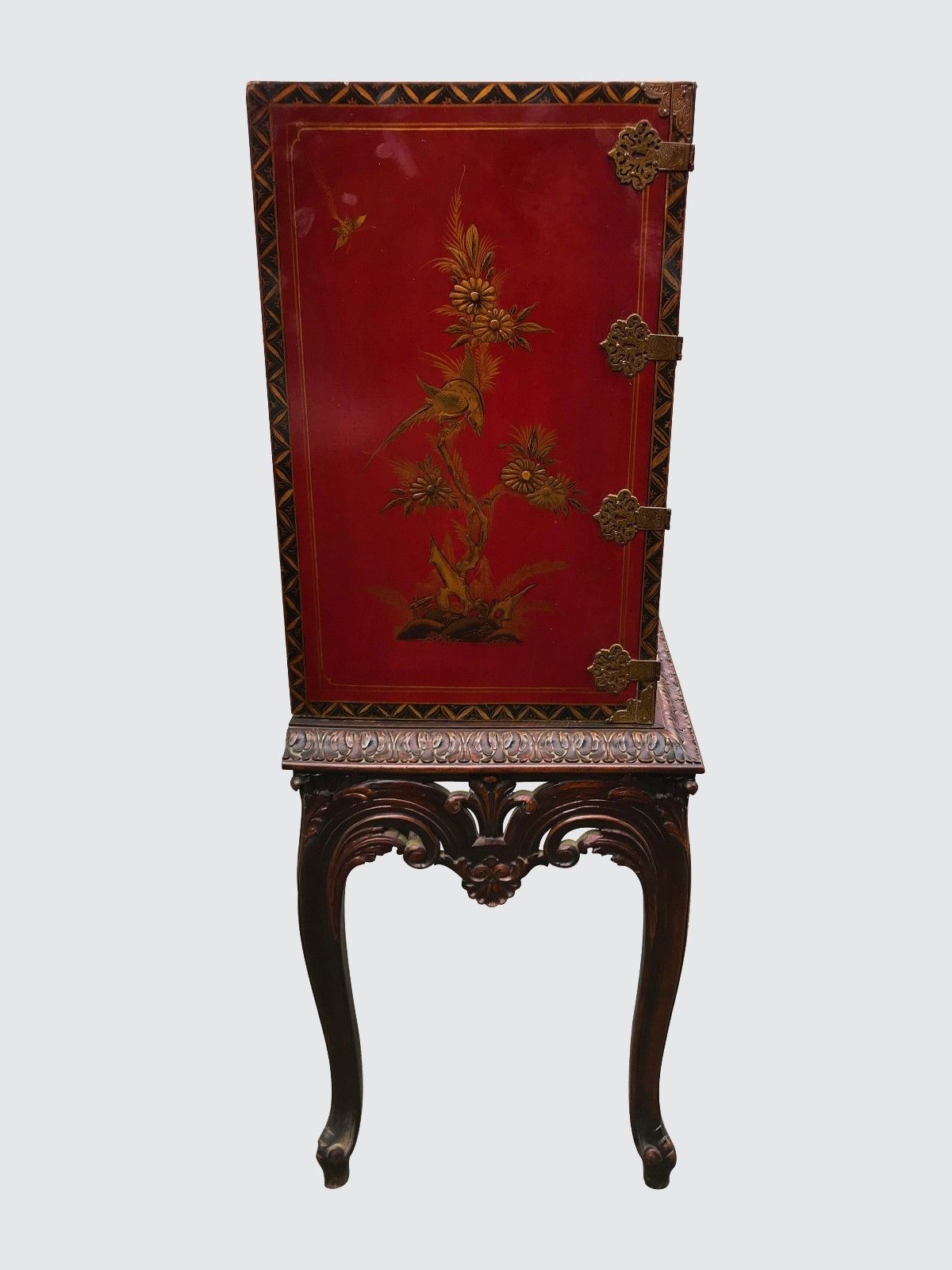 EXCEPTIONAL CHINOISERIE DESK ON CARVED FRAME SECRETARY DESK-SUPERIOR SPECIMEN