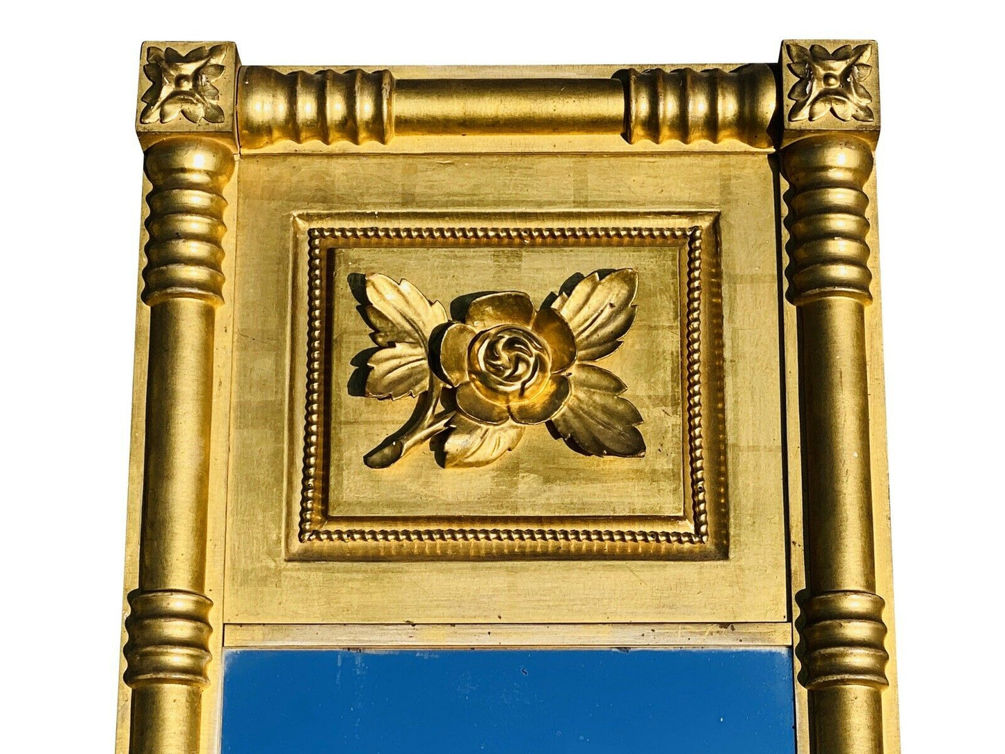 19TH C ANTIQUE SHERATON ROSE CARVED GILT MIRROR