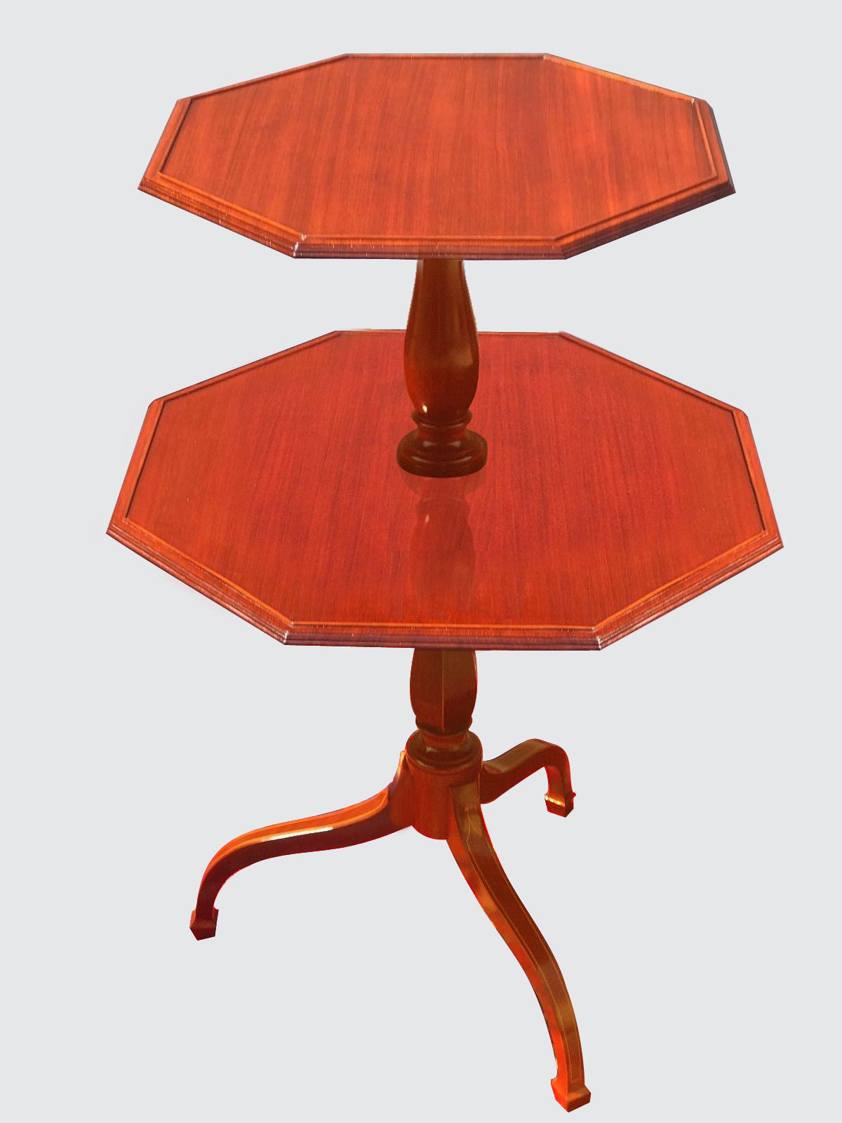 FEDERAL STYLE INLAID MAHOGANY TWO TIER SPADE LEG TABLE BY NATHAN MARGOLIS