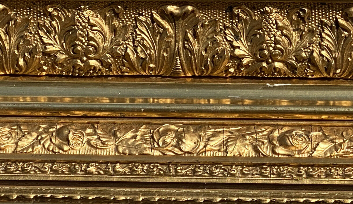 19TH C ANTIQUE VICTORIAN FLORAL CARVED GILT GESSO MIRROR