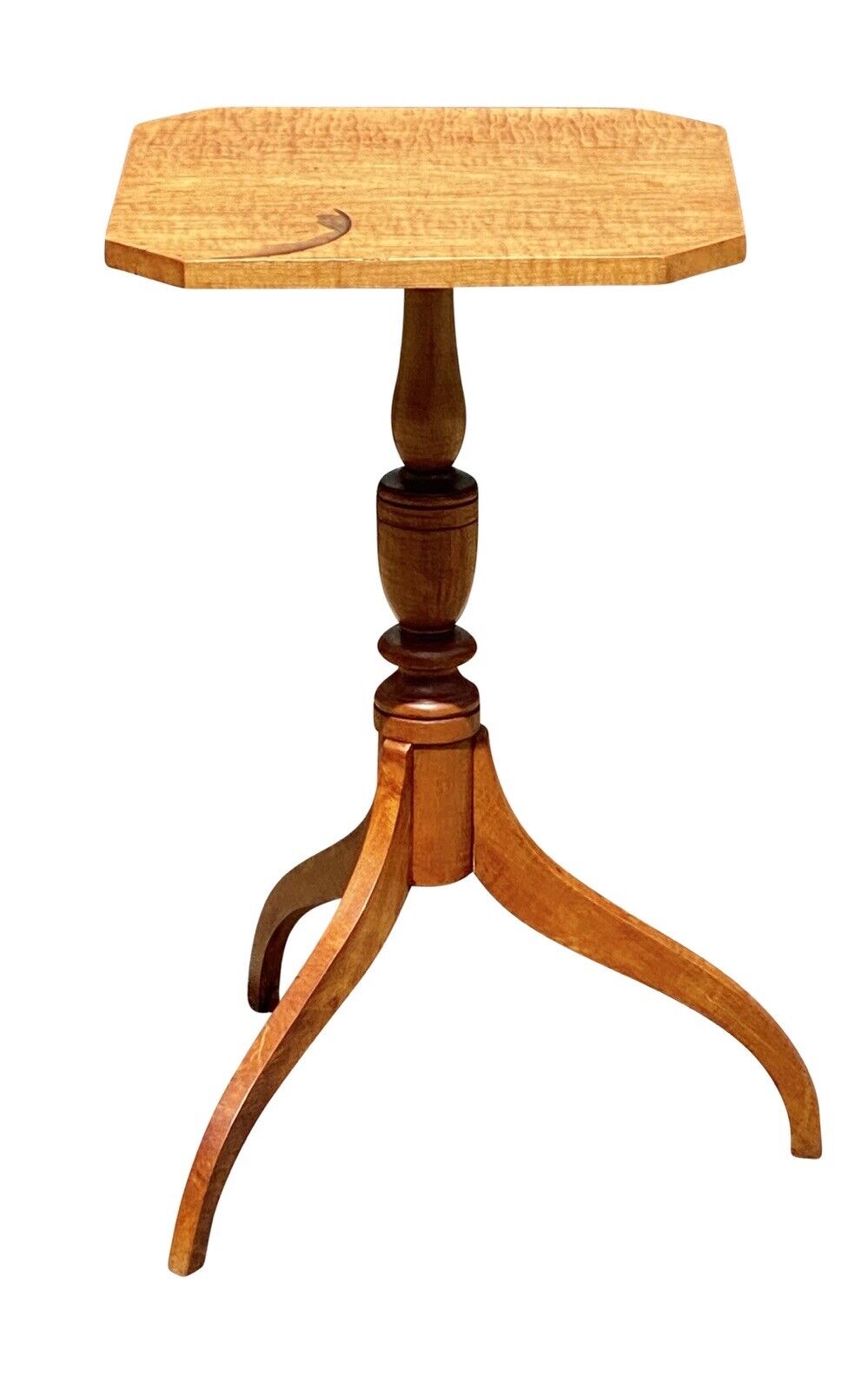 19th C Antique Federal Period Tiger Maple Candlestand / End Table - Curly Maple