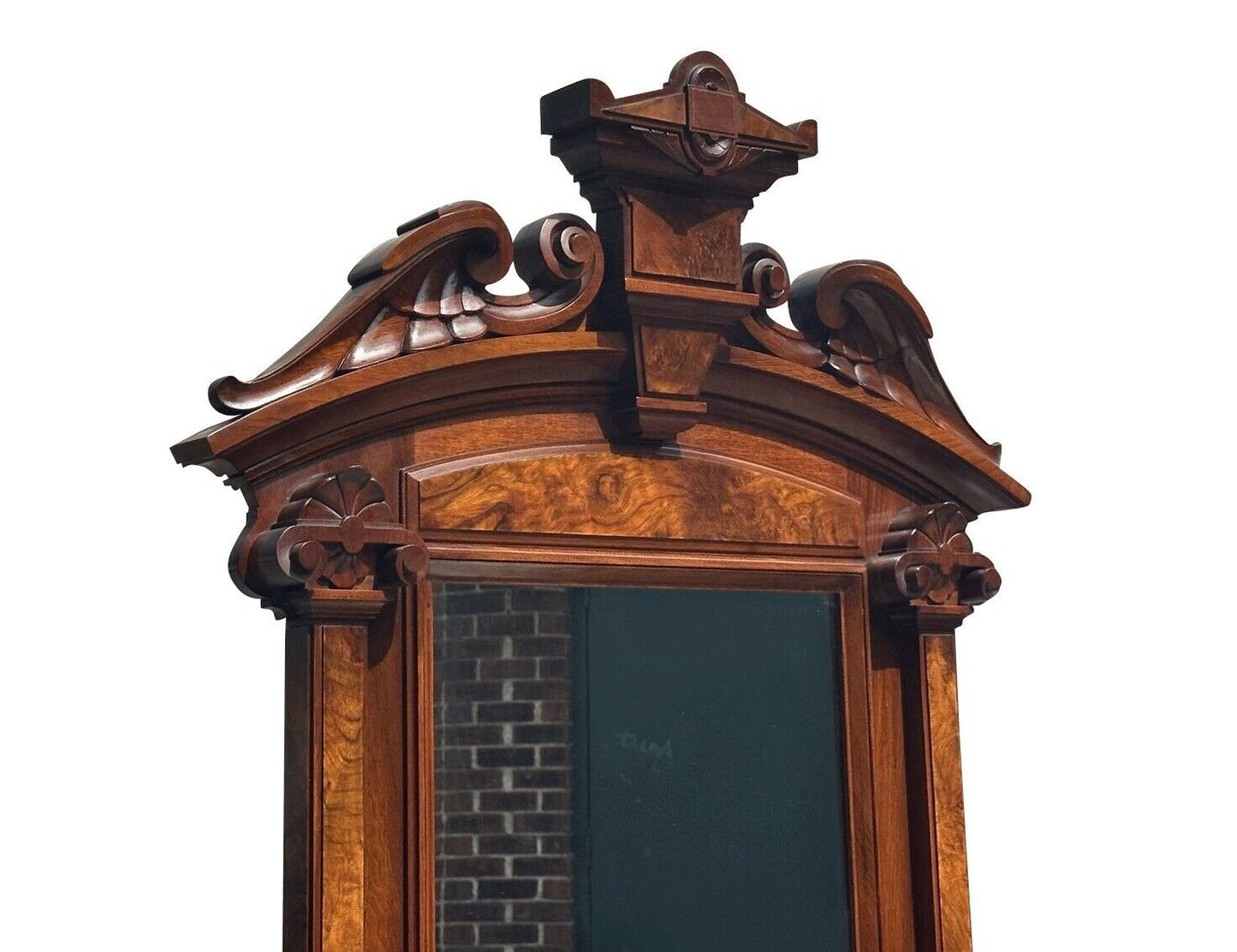 Antique Victorian Burled Walnut Marble Top Dresser With Fine Shell Carved Mirror