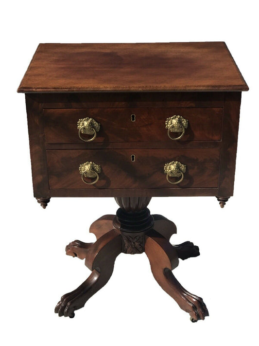 19TH C ANTIQUE CLASSICAL MAHOGANY 2 DRAWER WORK TABLE ~~ NIGHT STAND / END TABLE