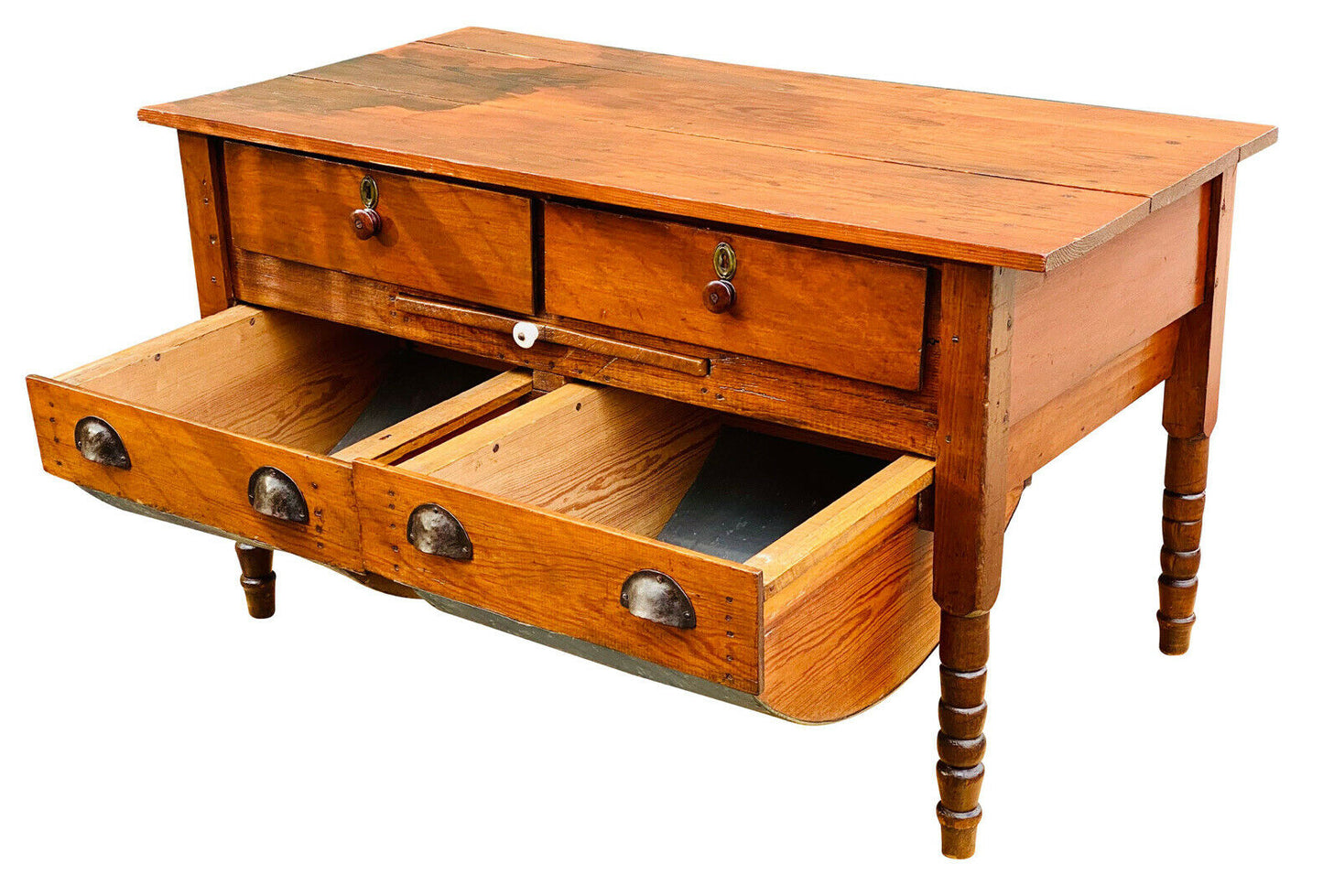 19TH C ANTIQUE VICTORIAN SOUTHERN YELLOW PINE SOW BELLY KITCHEN / BAKERS TABLE