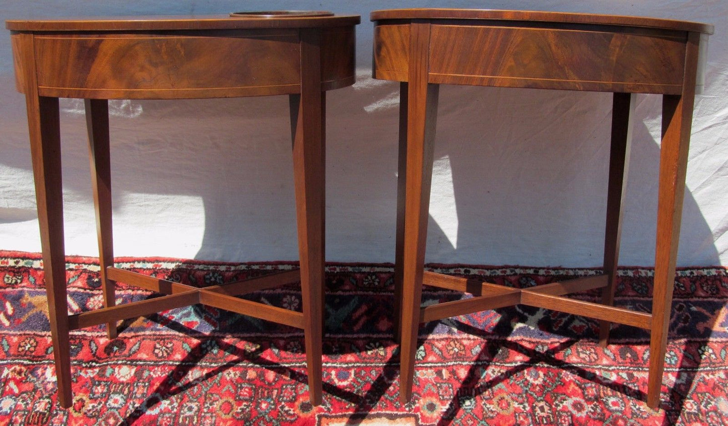 FEDERAL STYLED MAHOGANY PLANTER OVAL FORMED TABLES ON CROSS X STRETCHER BASES