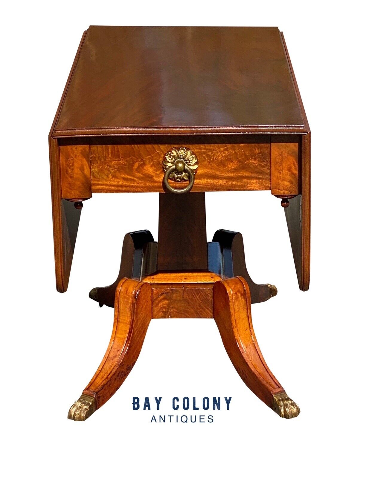Early 19th Century Federal Mahogany Dropleaf Table With Brass Floral Ring Pulls