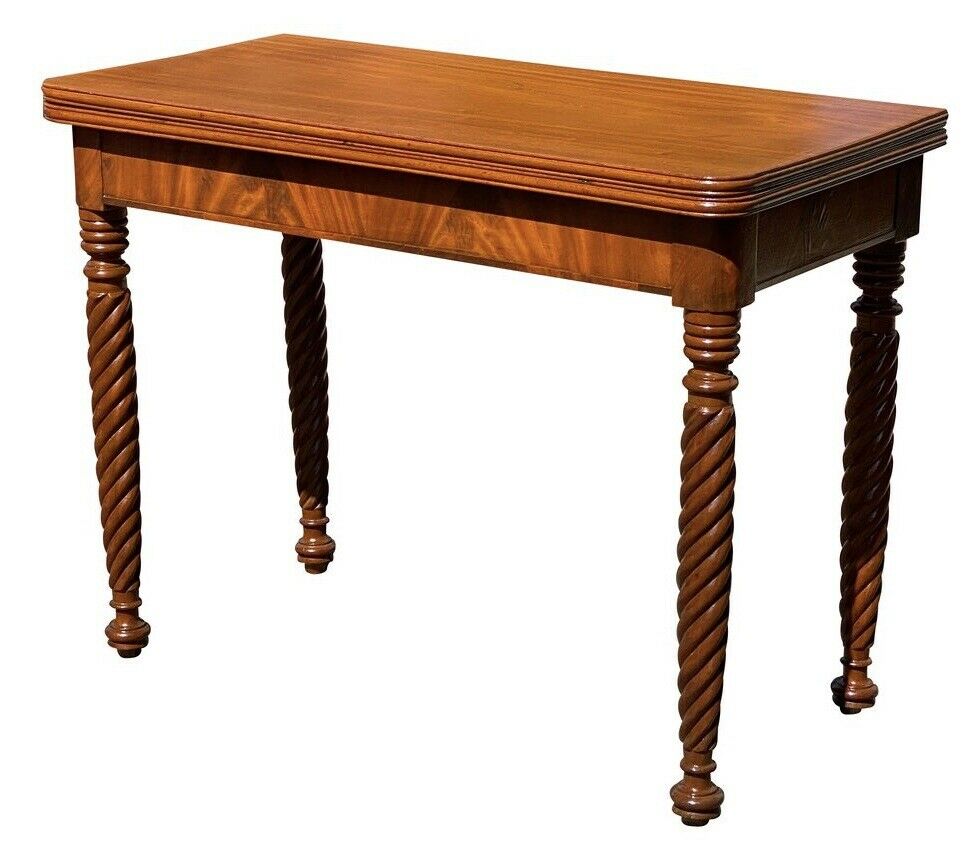 19TH C ANTIQUE SHERATON MAHOGANY ROPE LEG GAME TABLE / CARD TABLE