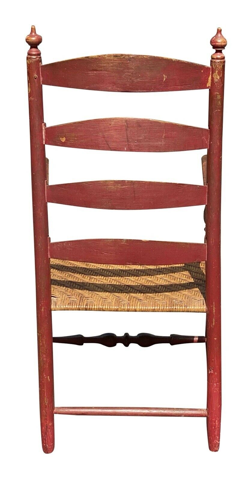 18TH C ANTIQUE QUEEN ANNE NEW ENGLAND LADDER BACK ARM CHAIR W/ SPLINT SEAT