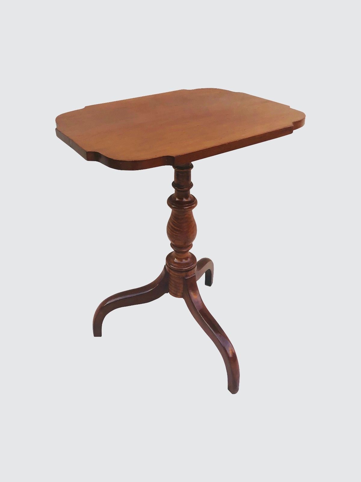 TIGER MAPLE & CHERRY 18TH CENTURY FEDERAL TILT TOP CANDLESTAND WITH OVOLO TOP