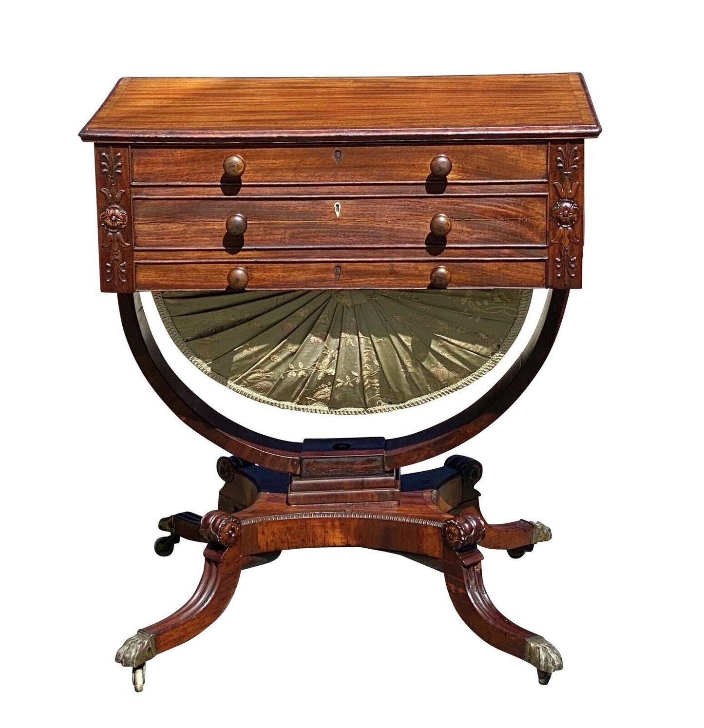 19th C Antique Federal New York Duncan Phyfe Mahogany Sewing Stand / Work Table