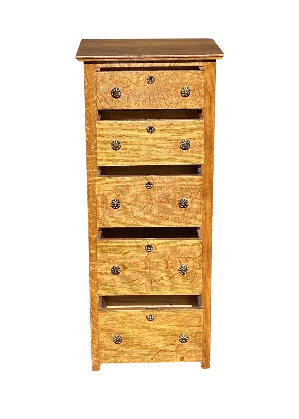 19th C Antique Victorian Tiger Oak 5 Drawer Lingerie Chest / Dresser