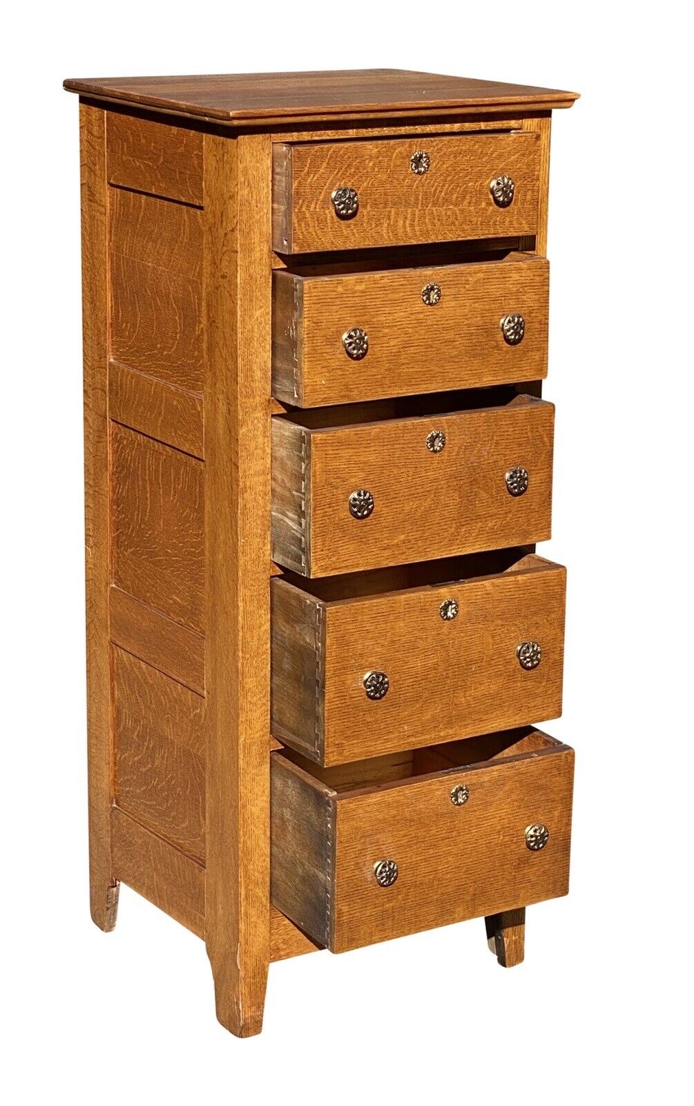 19th C Antique Victorian Tiger Oak 5 Drawer Lingerie Chest / Dresser