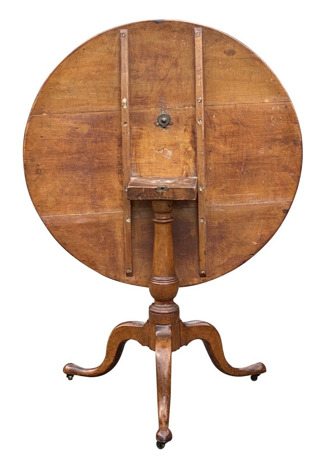 18th C Antique Queen Anne Pear Wood Tilt Top Tea Table