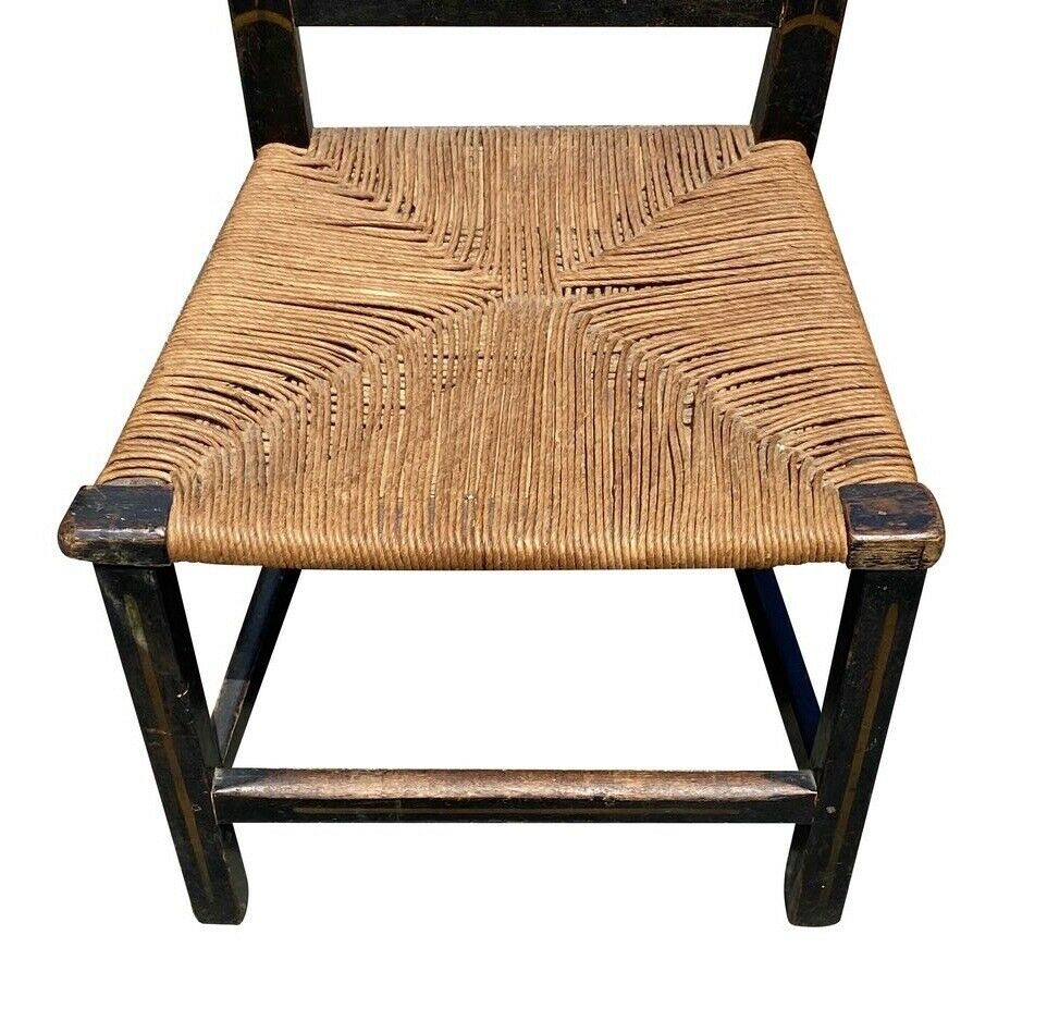 18TH C ANTIQUE NEW ENGLAND COUNTRY PRIMITIVE CHIPPENDALE SIDE CHAIR W/ RUSH SEAT