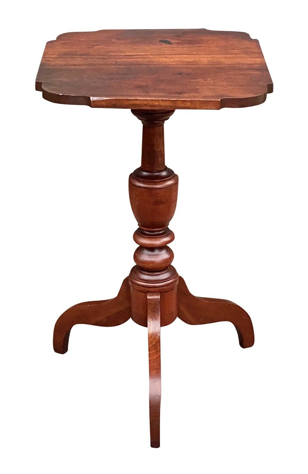 19th C Antique Federal Period Tilt Top Cherry Candle Stand / End Table