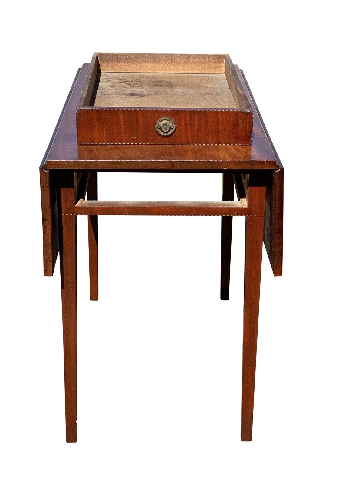 Antique Mahogany Federal Period Drop Leaf Table With Inlay & One Drawer
