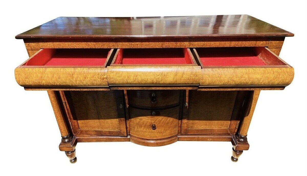 19TH C ANTIQUE SHERATON TIGER MAPLE & BIRDS EYE MAPLE SIDEBOARD / SERVER