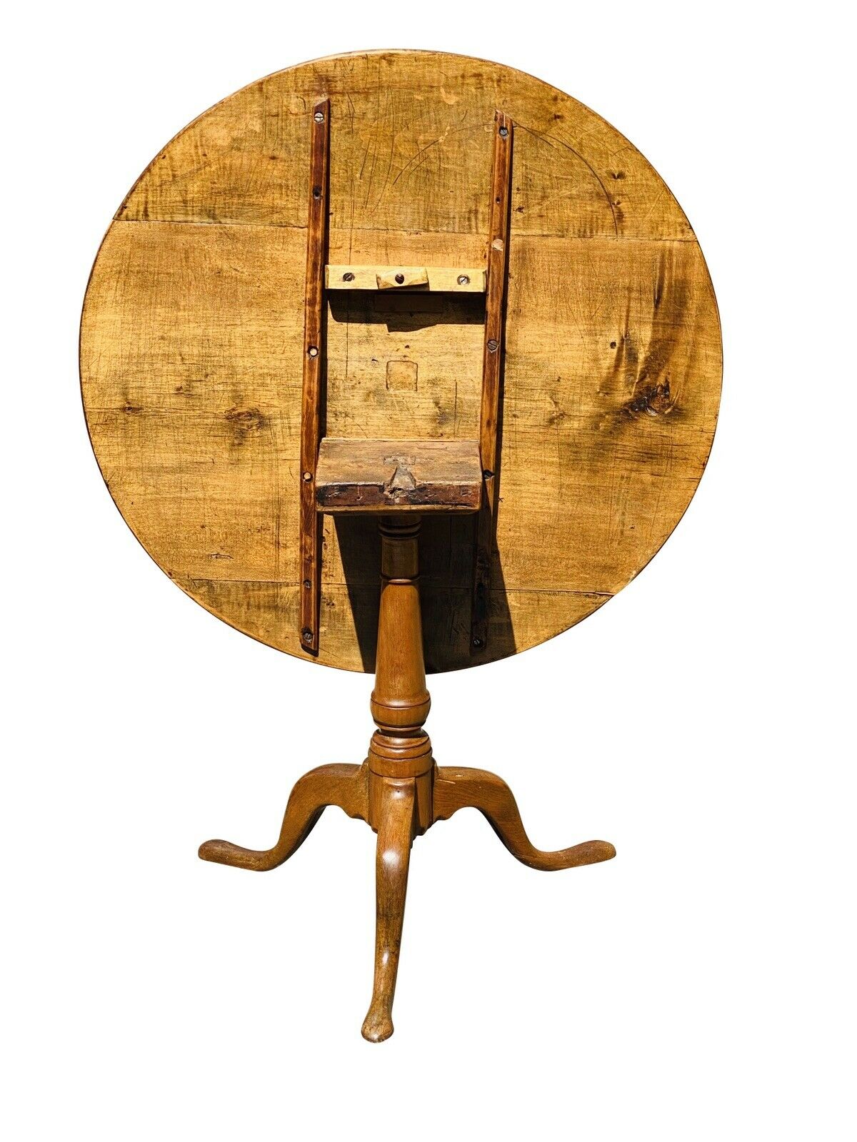 18TH C ANTIQUE QUEEN ANNE NEW ENGLAND TIGER MAPLE TILT TOP TEA TABLE