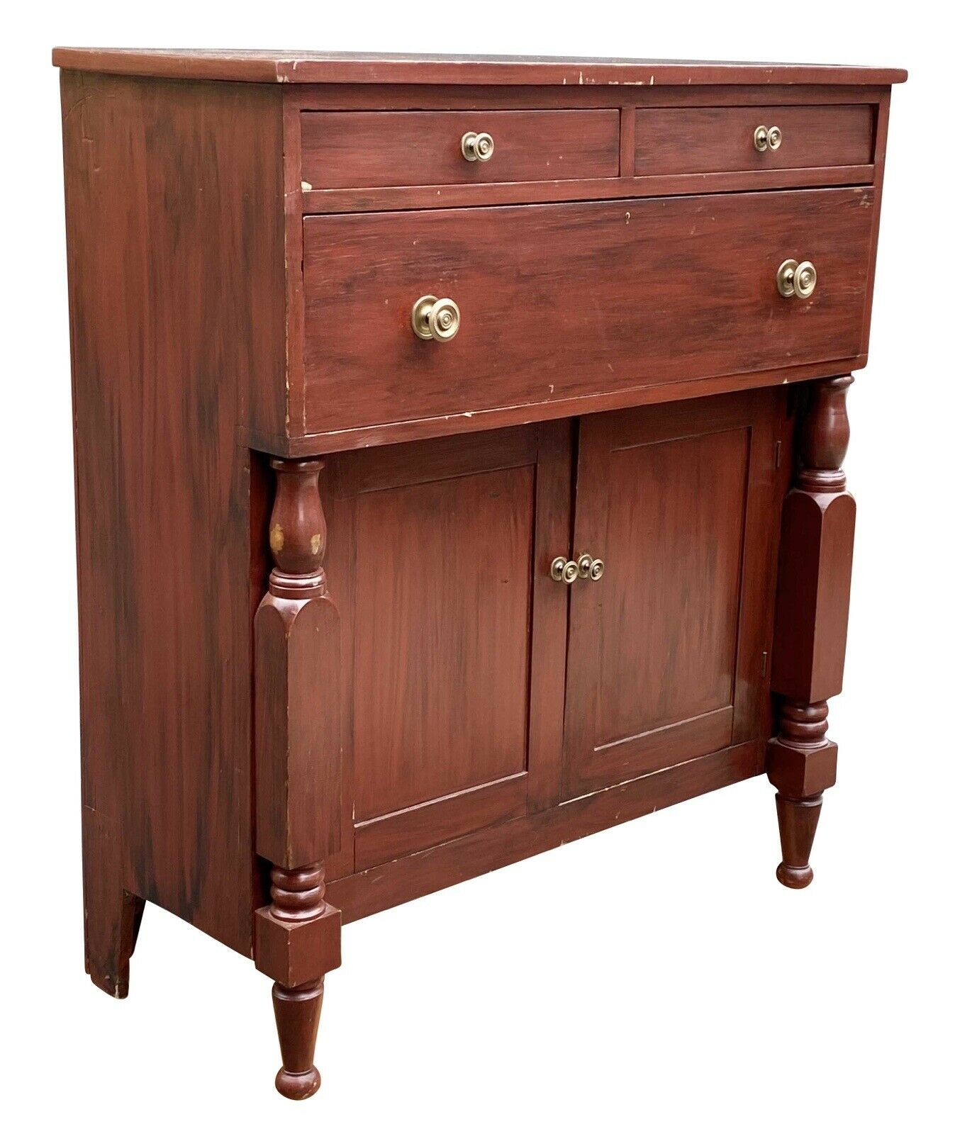 19th C Antique Country Primitive Grain Painted Jelly Cupboard / Kitchen Cabinet