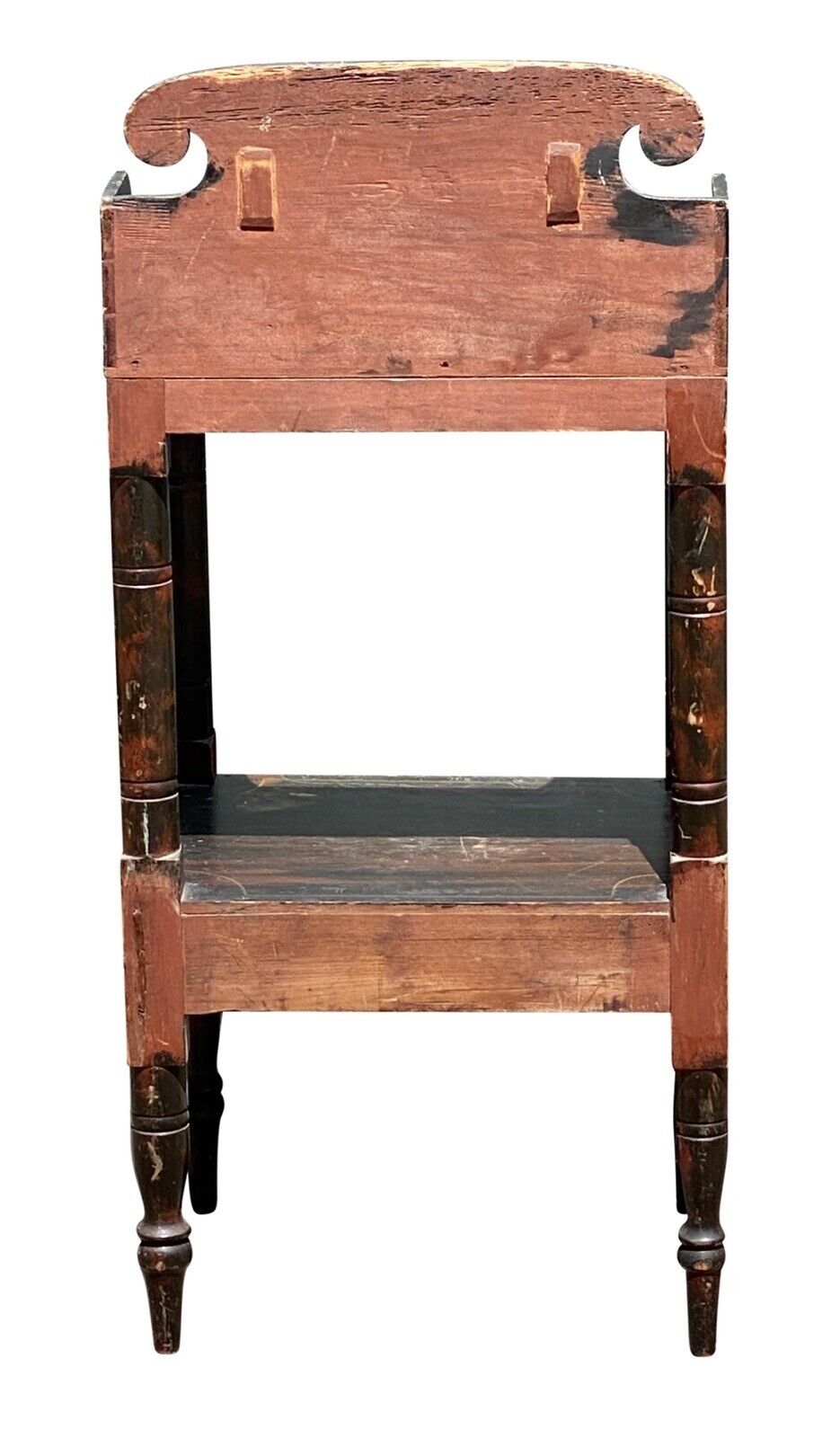 19th C Antique New England Sheraton Fancy Paint Wash Stand - Black & Red