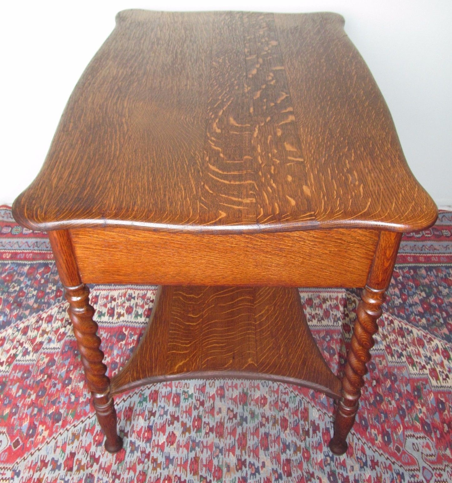 VICTORIAN SOLID TIGER OAK DESK WITH BARLEY TWIST LEGS