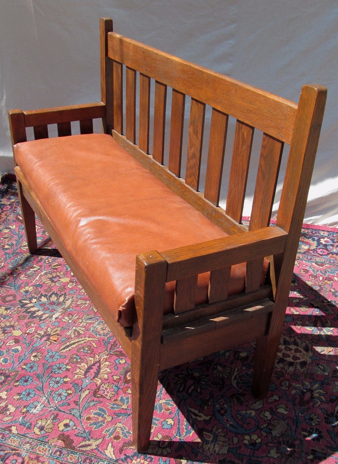 ANTIQUE ARTS & CRAFTS MISSION OAK BENCH