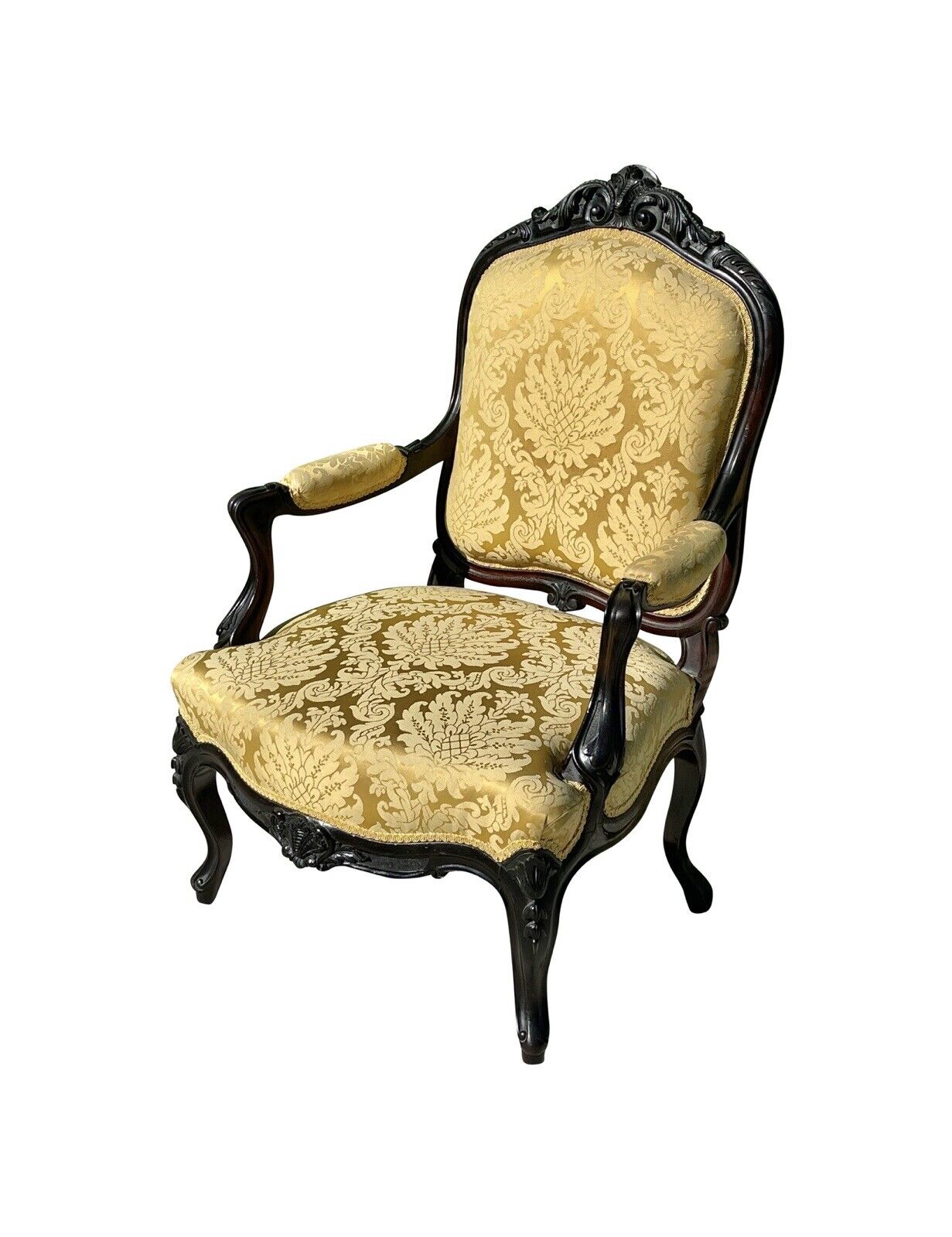 Pair of Louis Xiv Ebonized Rosewood Fauteuil a La Reine Arm Chairs in Satin Gold