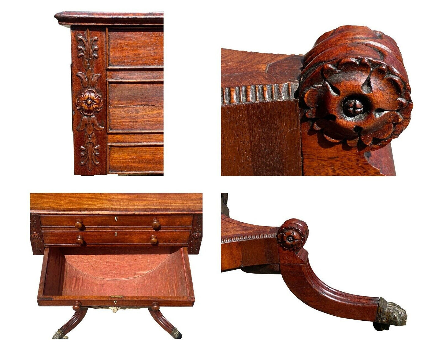 19th C Antique Federal New York Duncan Phyfe Mahogany Sewing Stand / Work Table