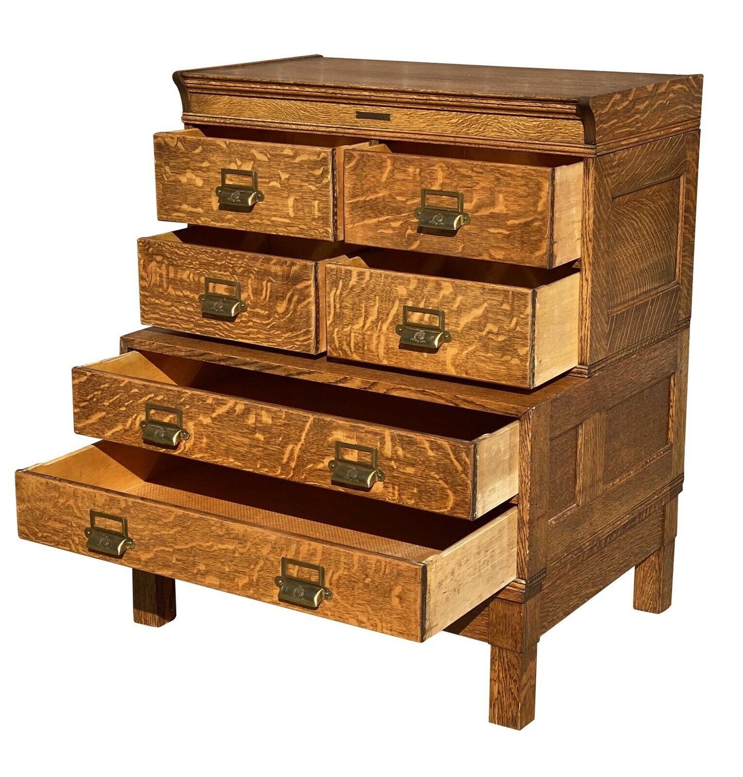 20TH C ANTIQUE ARTS & CRAFTS TIGER OAK FILE CABINET ~ OFFICE SPECIALTY MFG CO