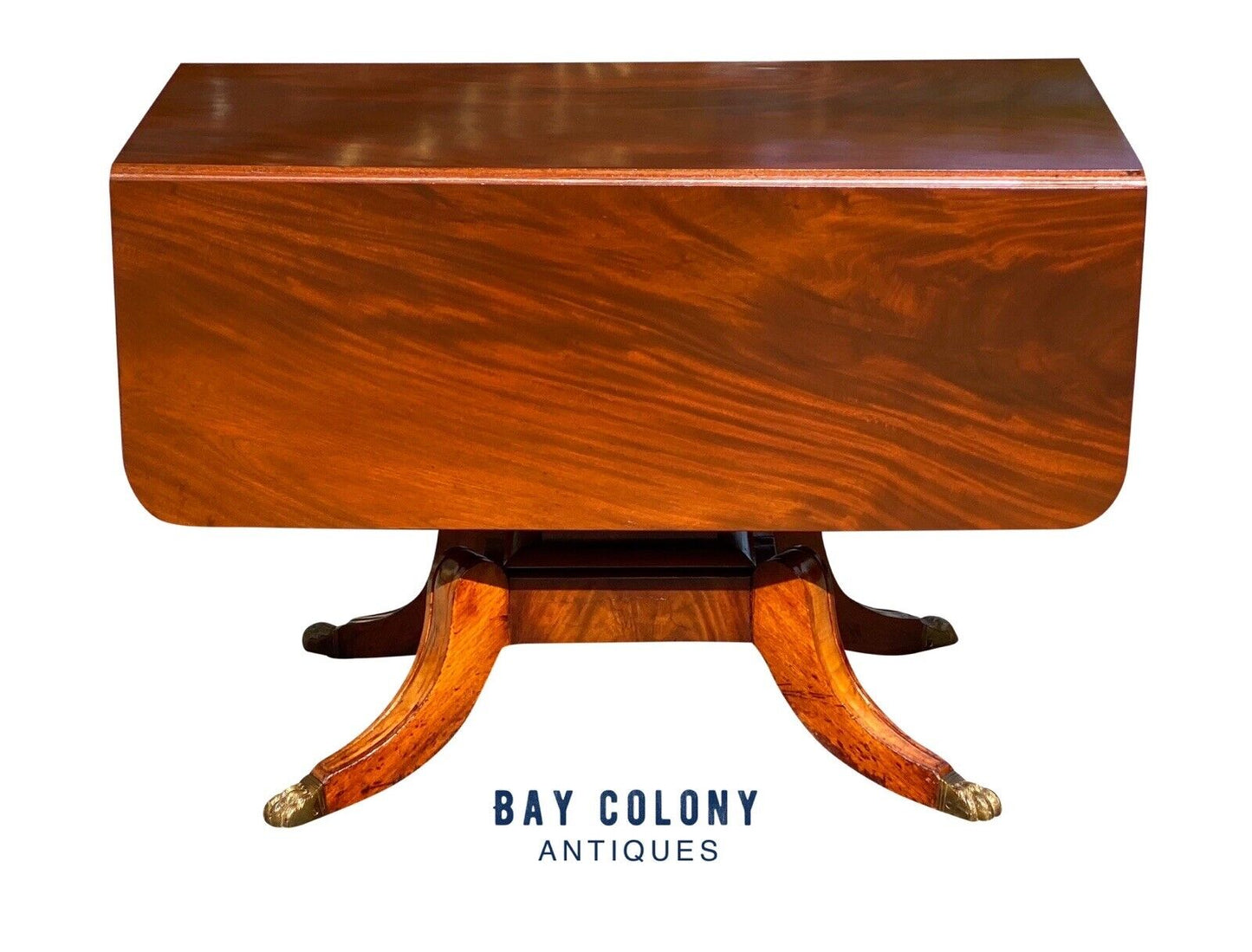Early 19th Century Federal Mahogany Dropleaf Table With Brass Floral Ring Pulls