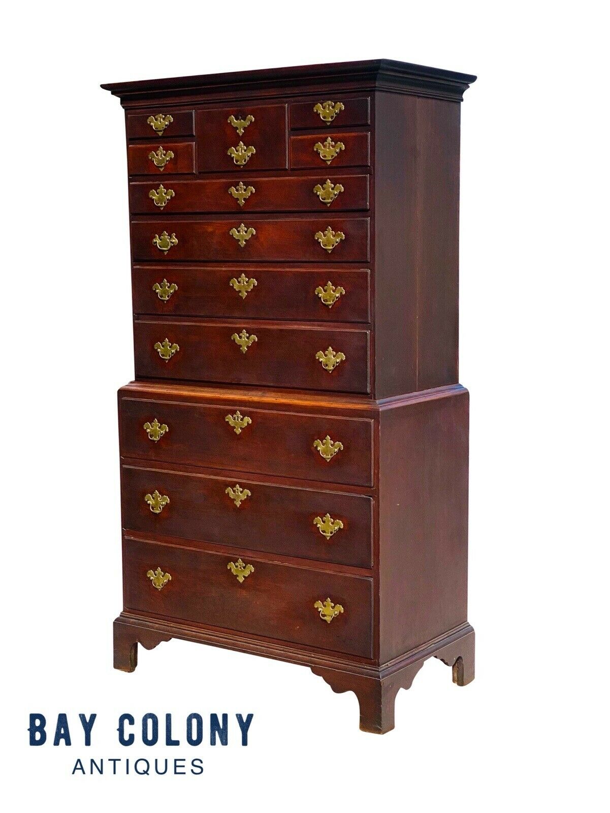 18th C Antique Connecticut Chippendale Tall Chest / Dresser