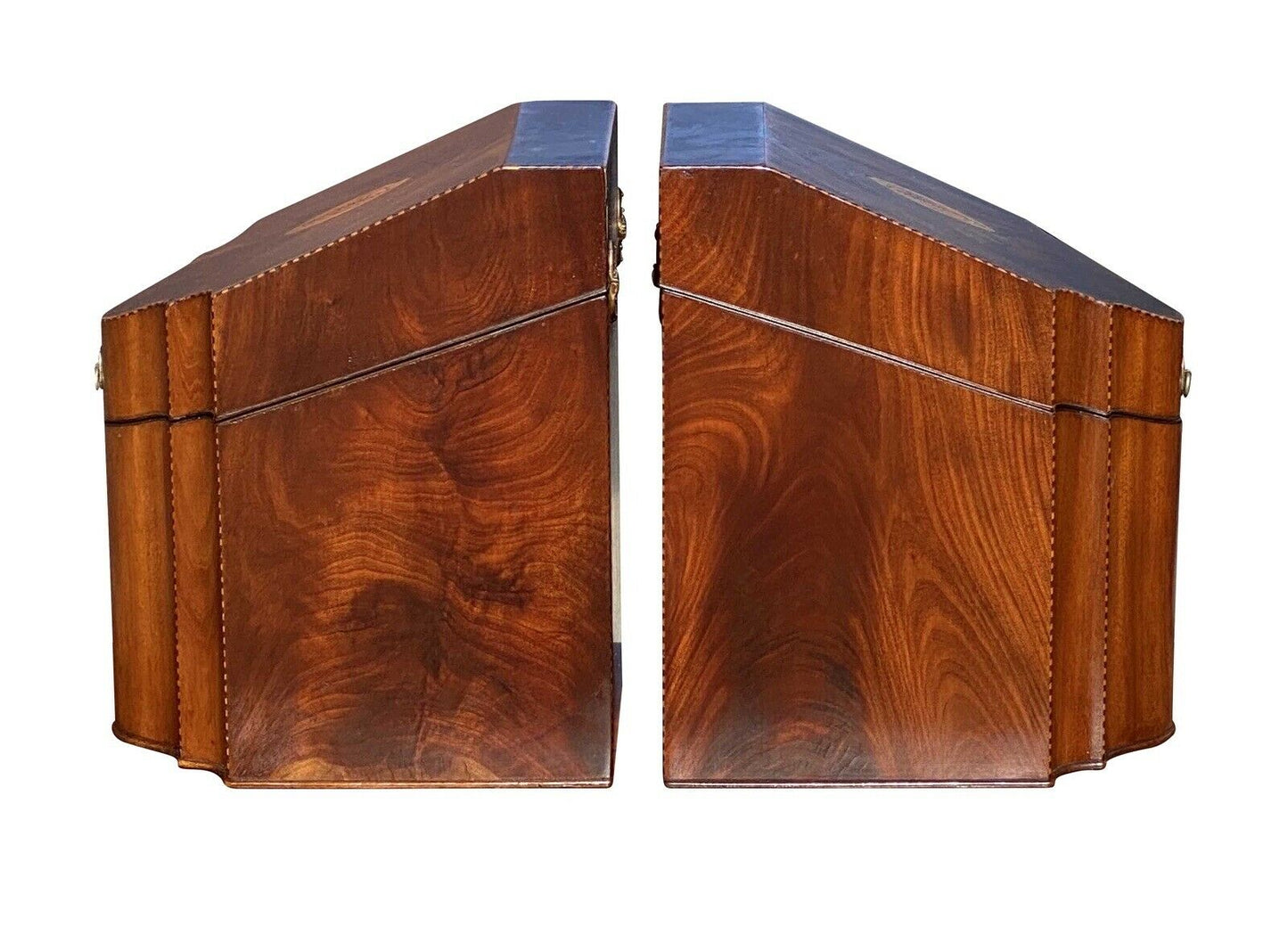 18th C Pair of Antique Federal Mahogany Knife Boxes - Conch Shell & Star Inlay