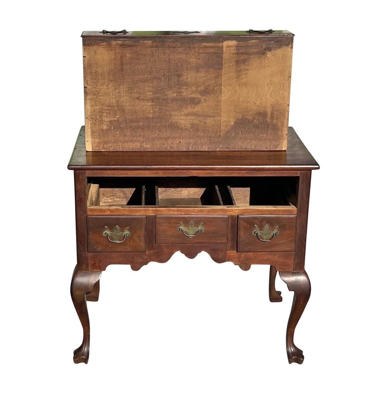 Antique Queen Anne Pennsylvania Walnut Dressing Table / Lowboy With Trifid Feet
