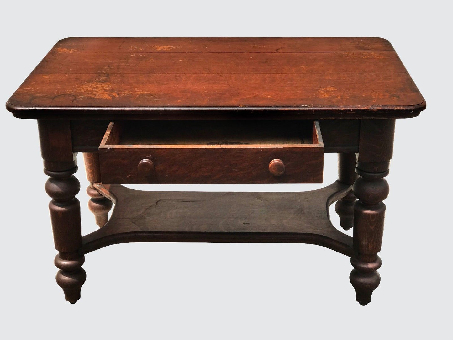 VICTORIAN SOLID OAK 1 DRAWER LIBRARY TABLE / DESK IN ORIGINAL FINISH