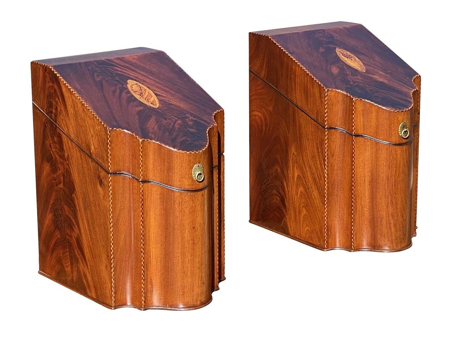 18th C Pair of Antique Federal Mahogany Knife Boxes - Conch Shell & Star Inlay