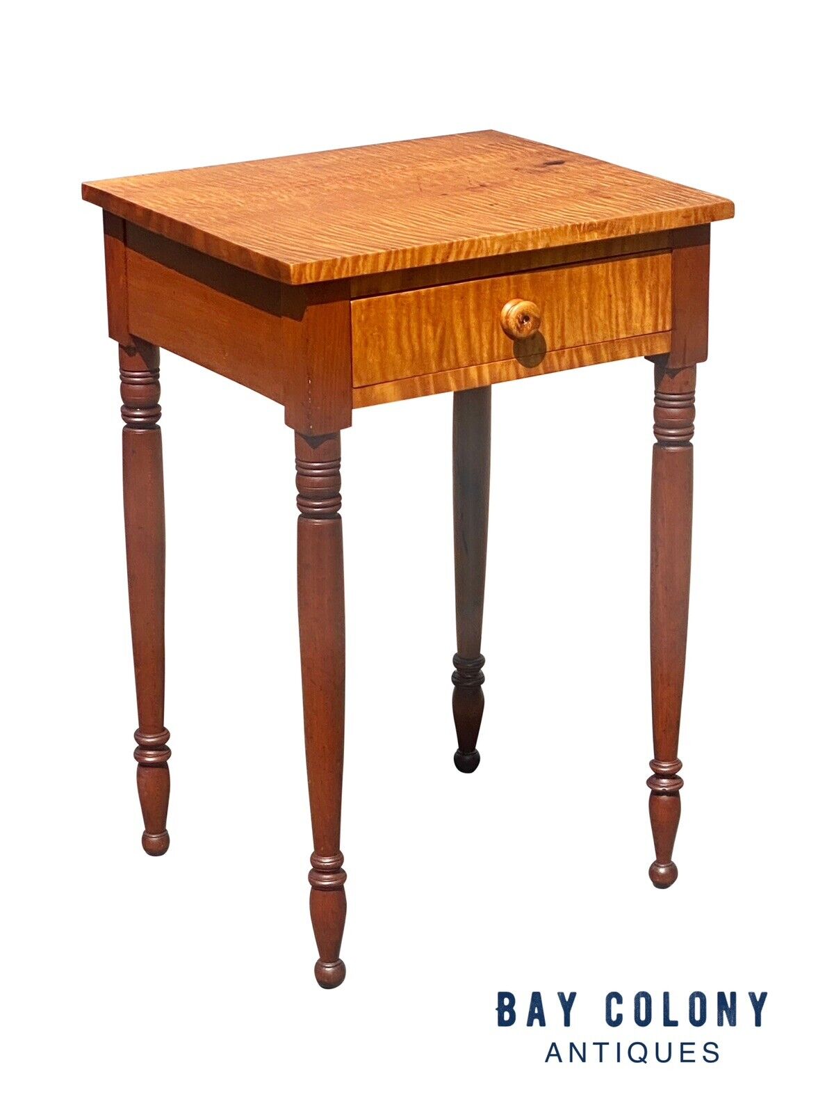 Early 19th Century Antique Federal Tiger Maple New England Work Table Nightstand