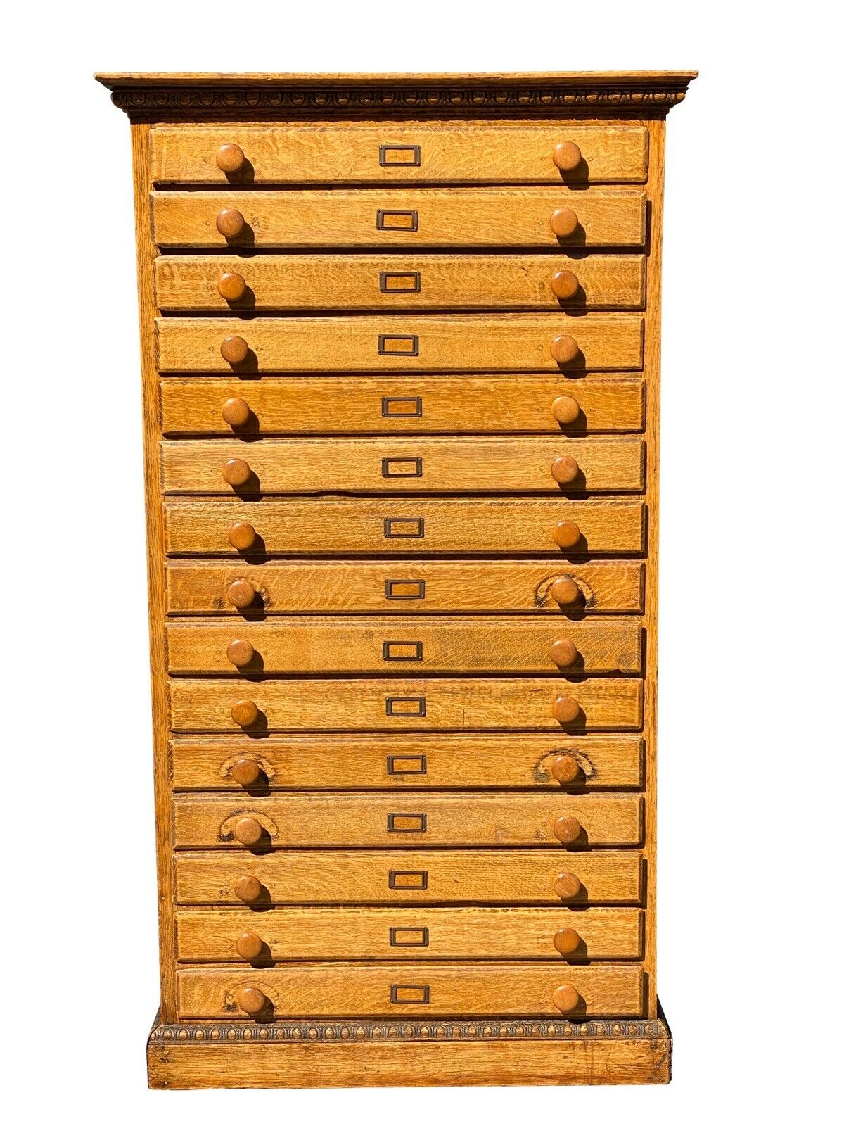 19TH C ANTIQUE INDUSTRIAL VICTORIAN OAK TYPE MAKERS / VERTICAL MAP FILE CABINET